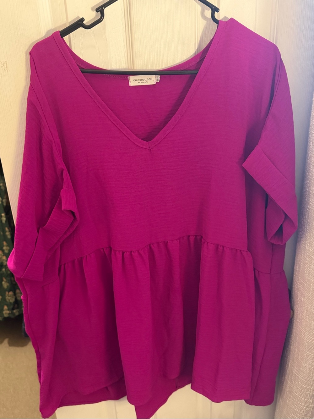 Chic Soul Magenta V-Neck Peplum Tunic
